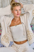 Floral Printed Cozy Berber Sweater Hoodie Zip-Up Jacket