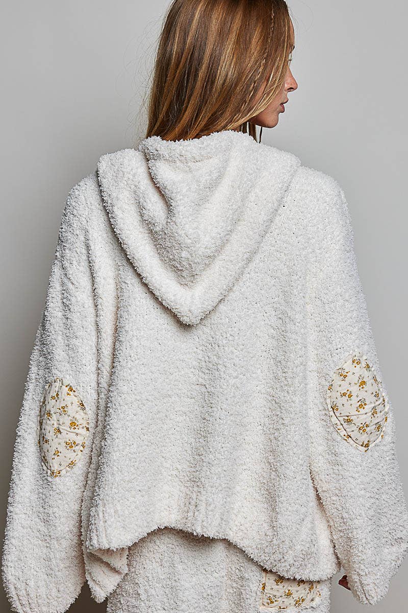 Floral Printed Cozy Berber Sweater Hoodie Zip-Up Jacket