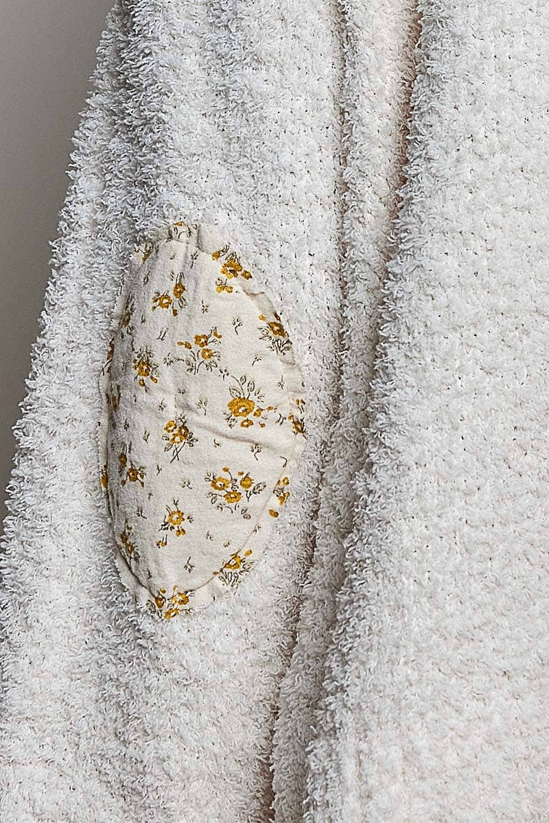 Floral Printed Cozy Berber Sweater Hoodie Zip-Up Jacket