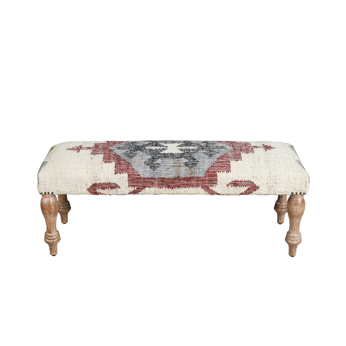 Handmade White-Wash Mango Wood Bench with Metal Base