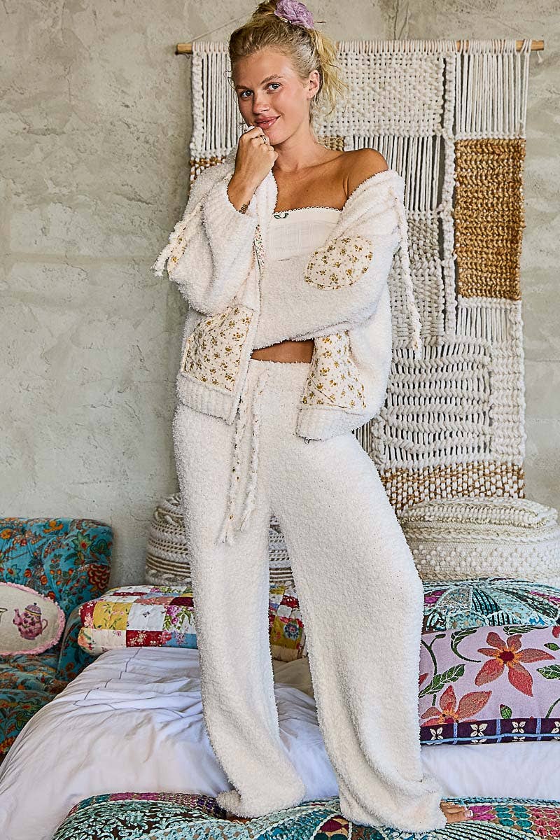Floral Printed Cozy Berber Sweater Hoodie Zip-Up Jacket