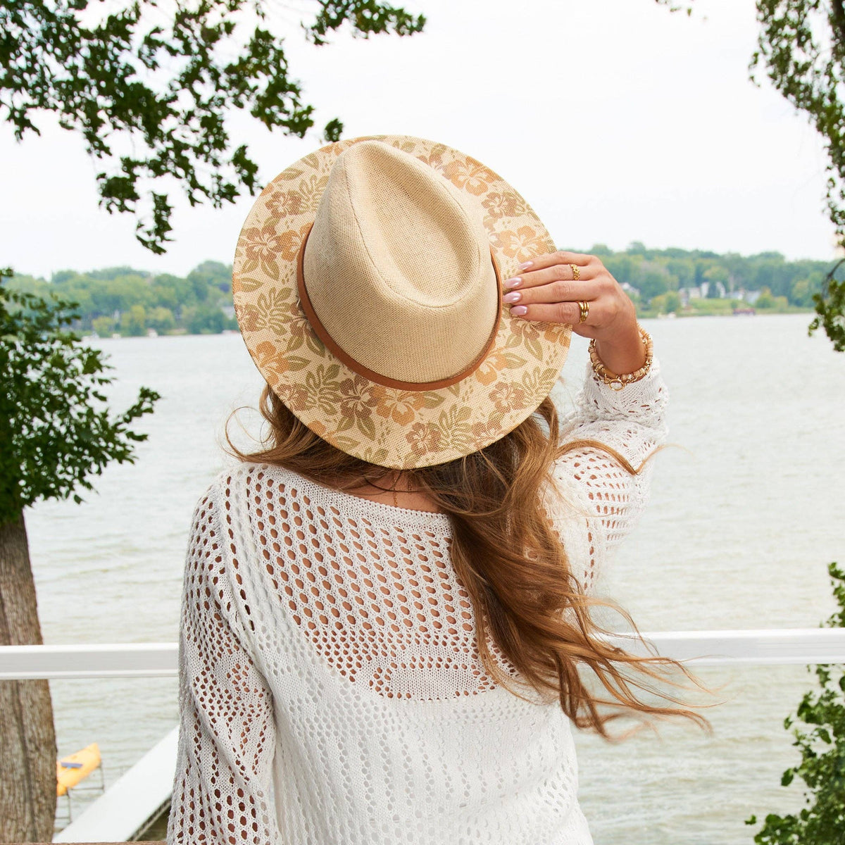 Fedora Hat Gianna Floral Panama Vegan Leather Band