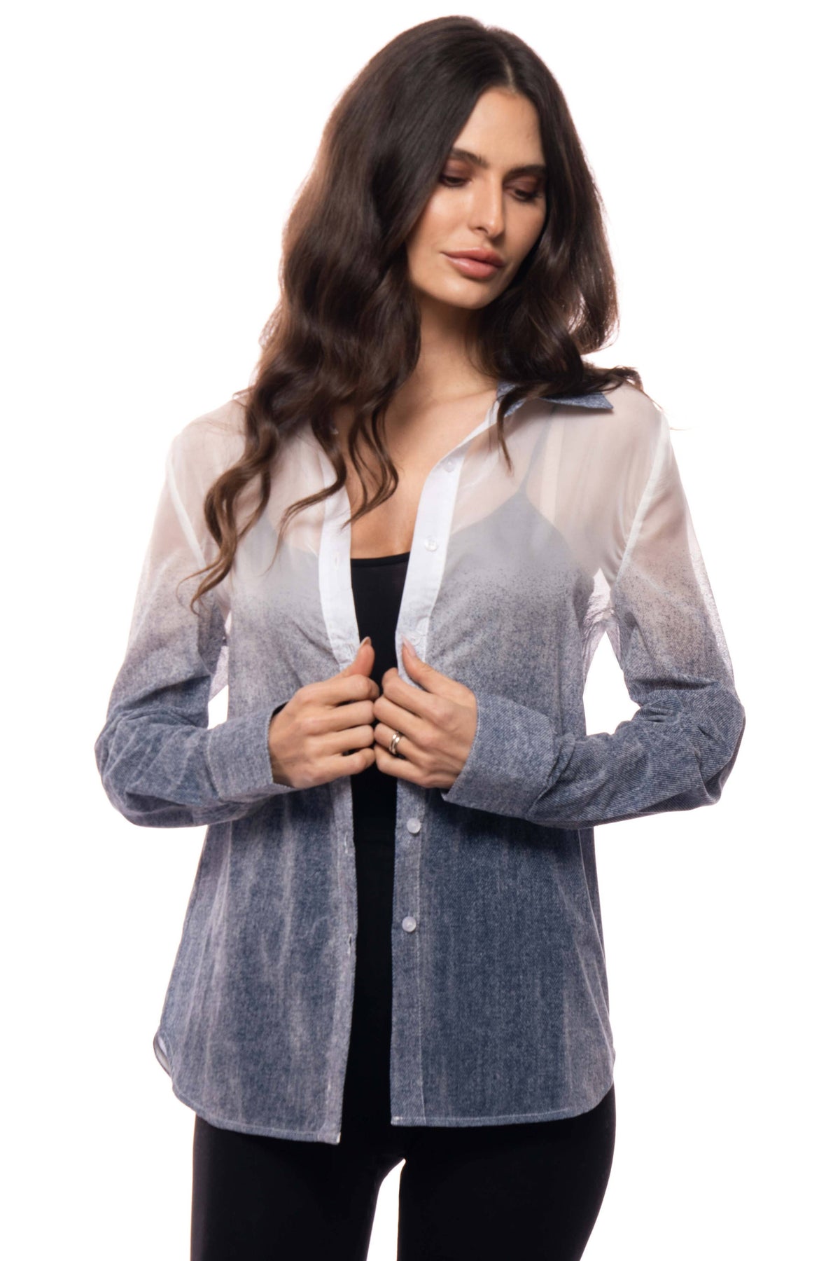 Sheer Ombré Mesh Button-Down Shirt