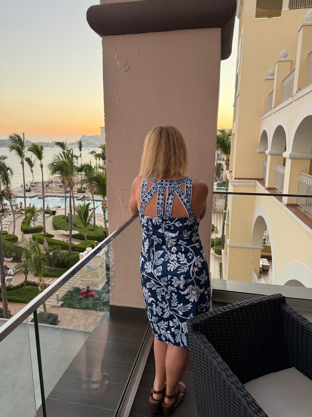 Navy Botanical Cutout Dress