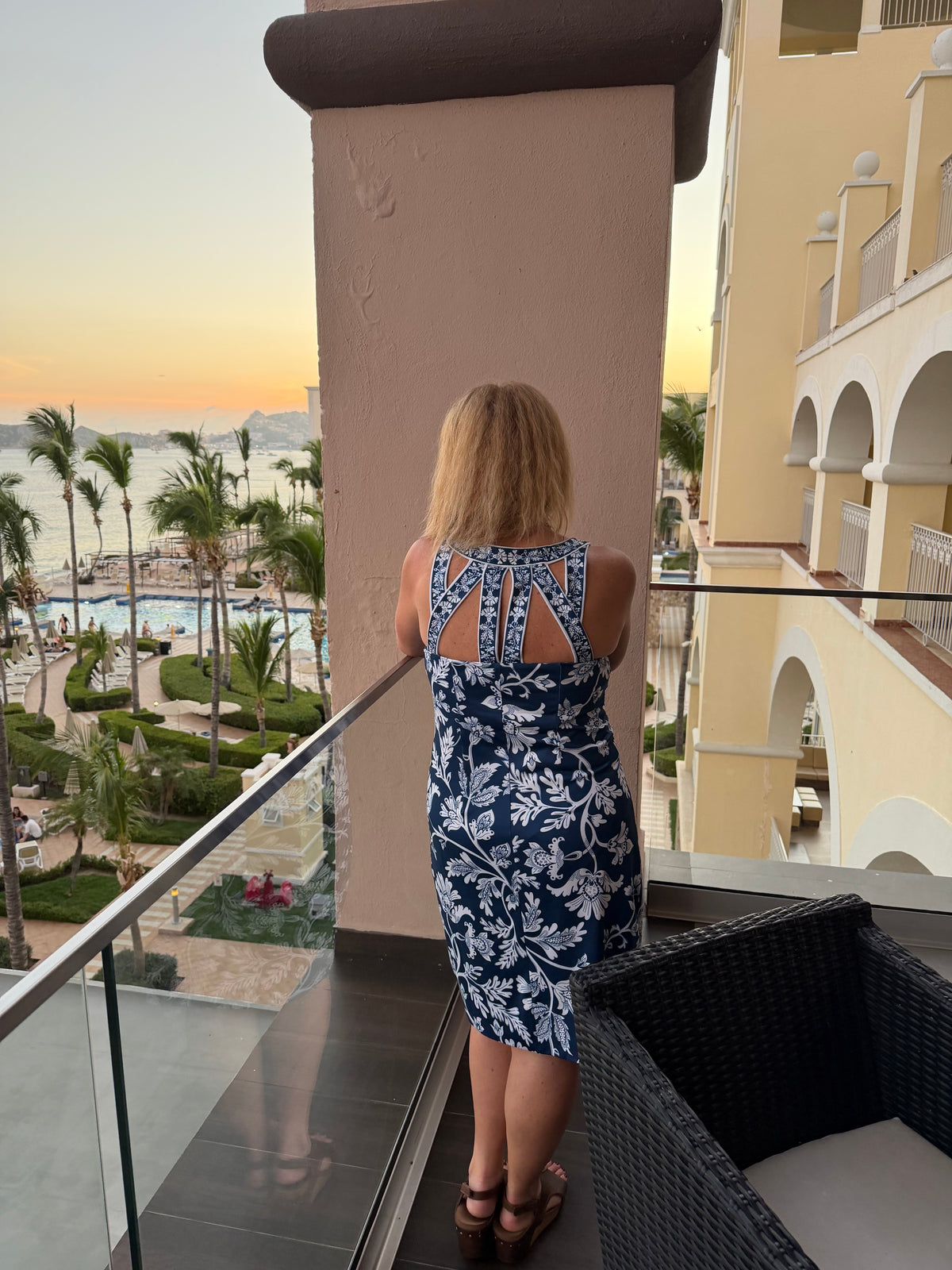 Navy Botanical Cutout Dress