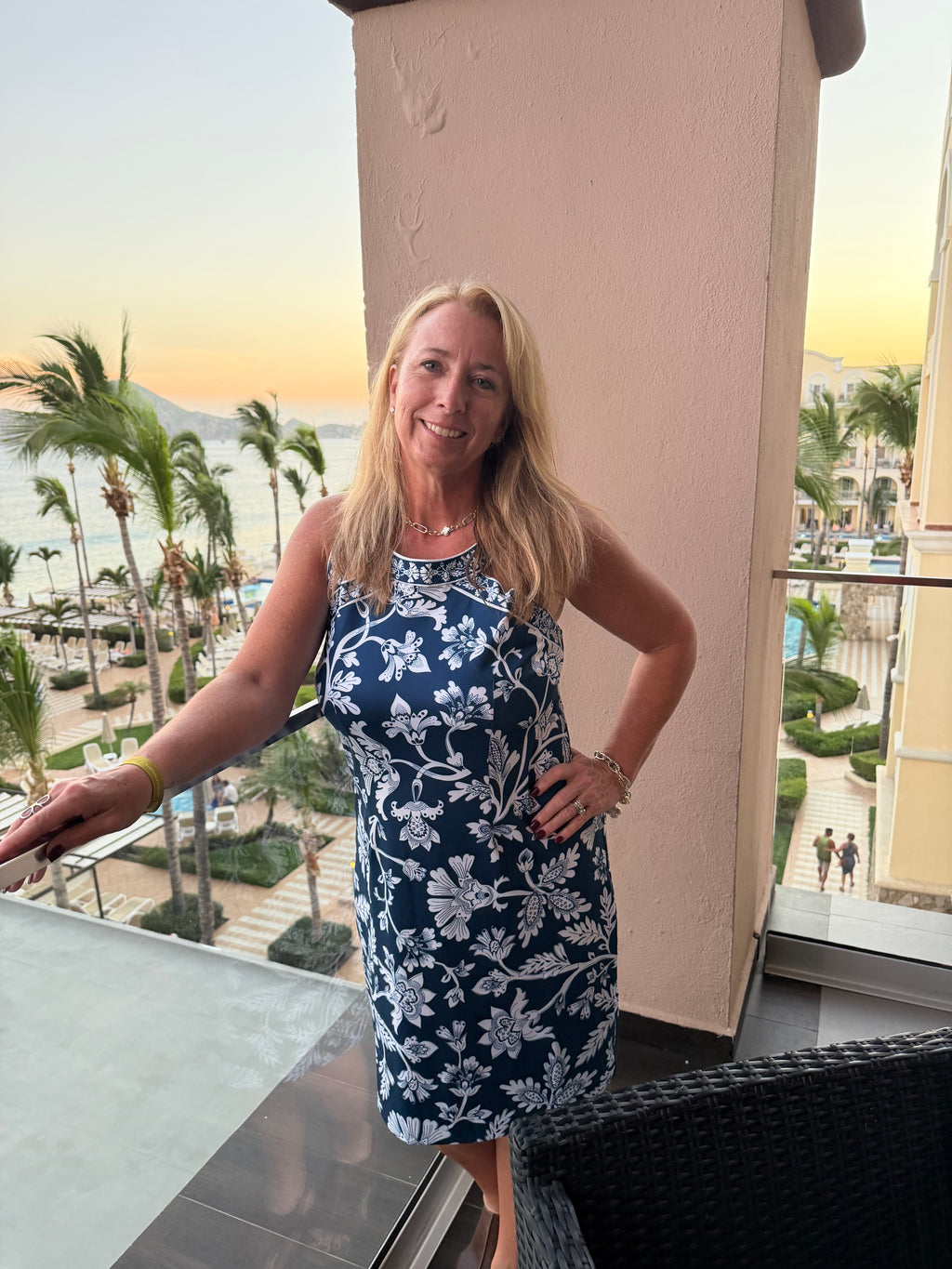 Navy Botanical Cutout Dress
