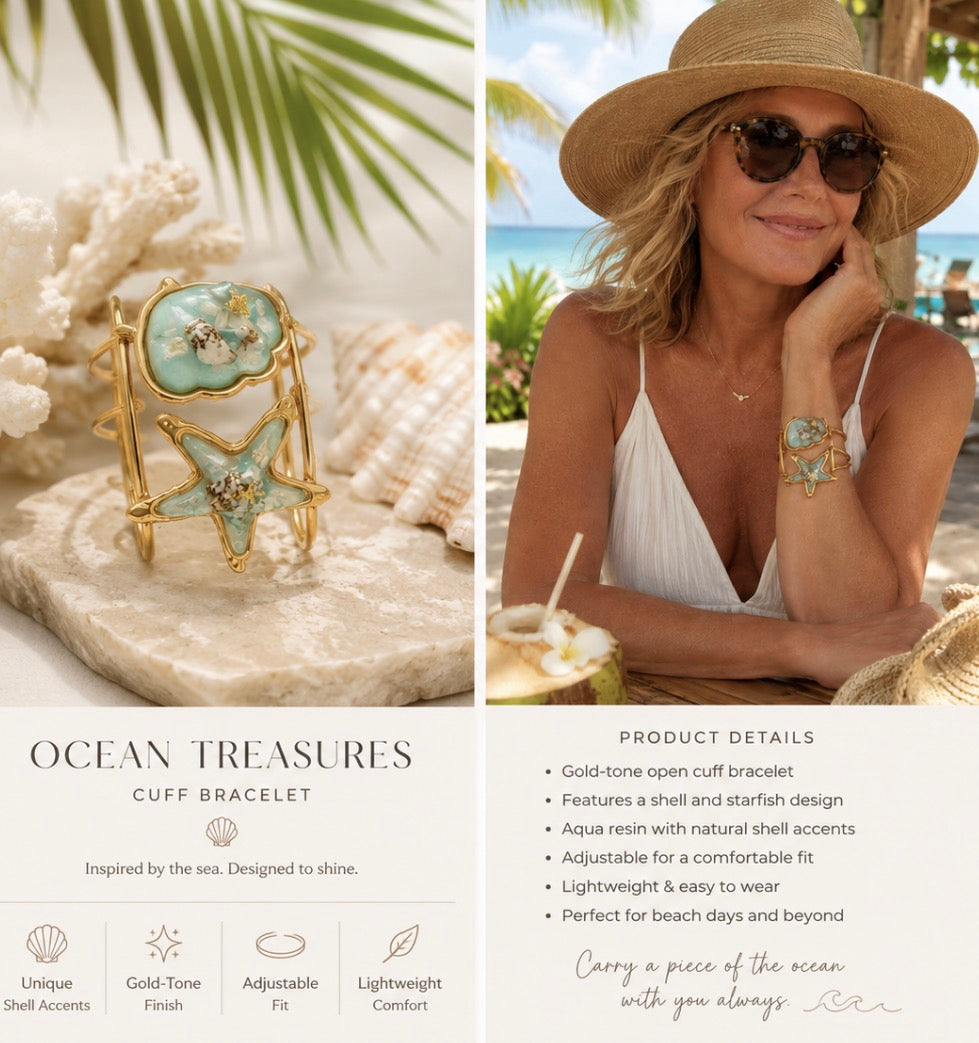Coastal Inspired Seashell and Starfish Bangle Bracelet Set
