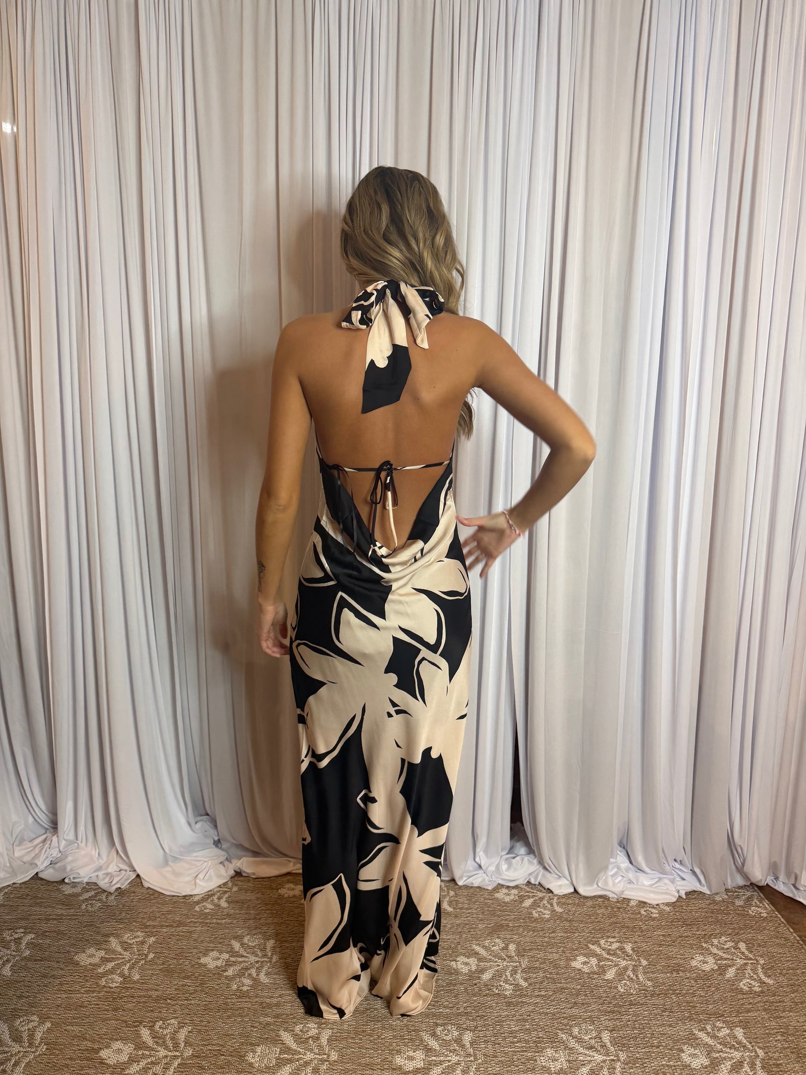 Black and Ivory Halter Dress