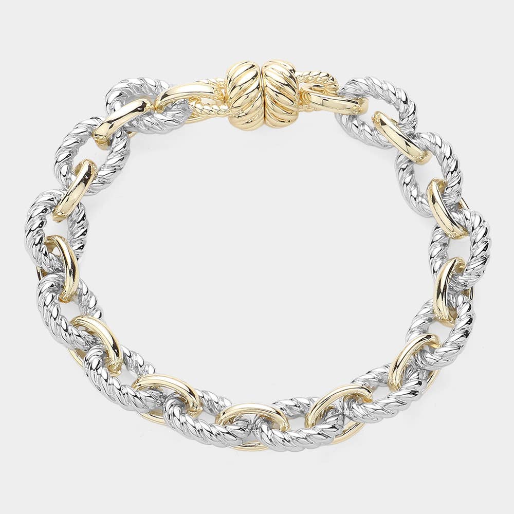 14K Gold Plate Two Tone Rope Chain Magnetic Bracelet