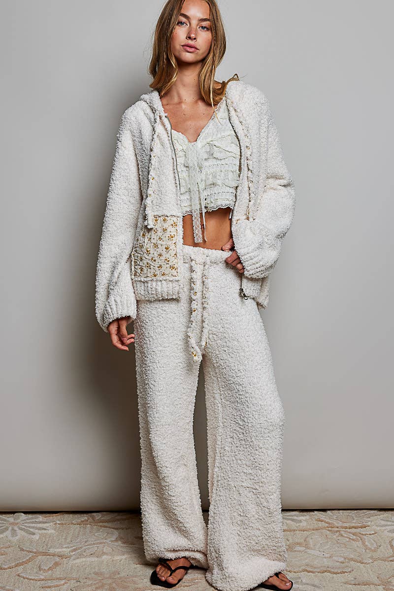 Floral Printed Cozy Berber Sweater Hoodie Zip-Up Jacket