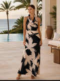 Black and Ivory Halter Dress