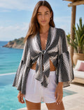 Bell-Sleeve Tie-Front Top