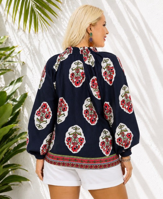 Medallion Print Boho Blouse