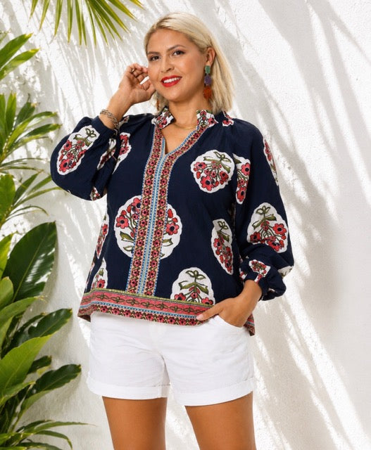 Medallion Print Boho Blouse
