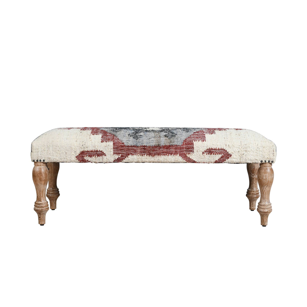 Handmade White-Wash Mango Wood Bench with Metal Base