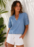 Lyocell Eyelet Puff Sleeve Top