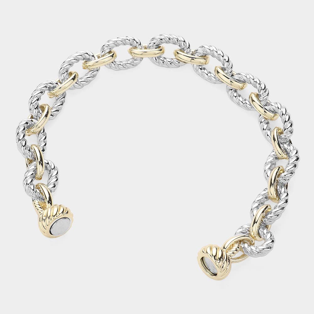 14K Gold Plate Two Tone Rope Chain Magnetic Bracelet