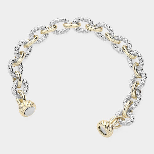 14K Gold Plate Two Tone Rope Chain Magnetic Bracelet