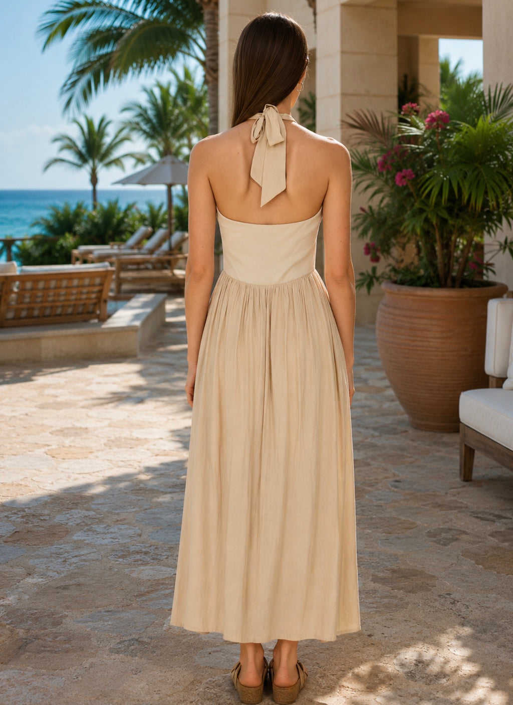 Rayon-Linen Blend Halter Dress