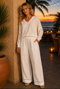 LADDER LACE TRIM WIDE LEG LINEN PANTS