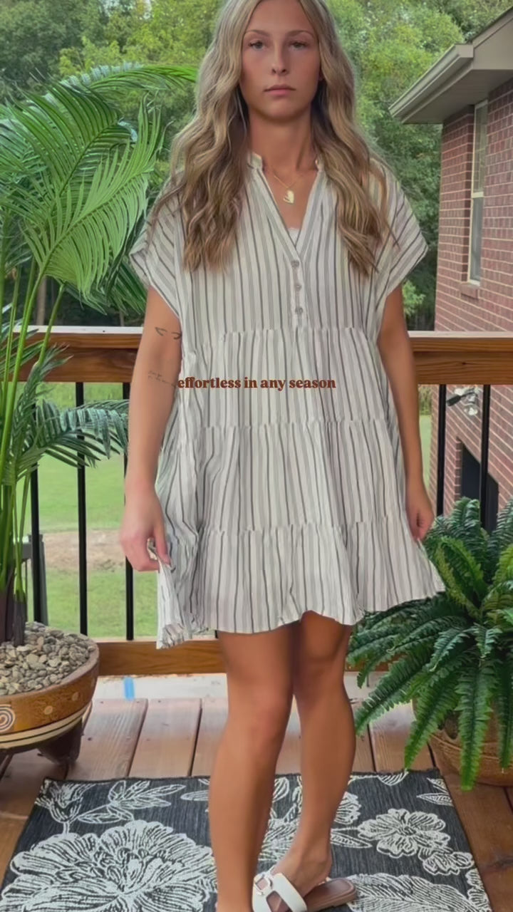 Ivory Strip Tiered Mini Dress