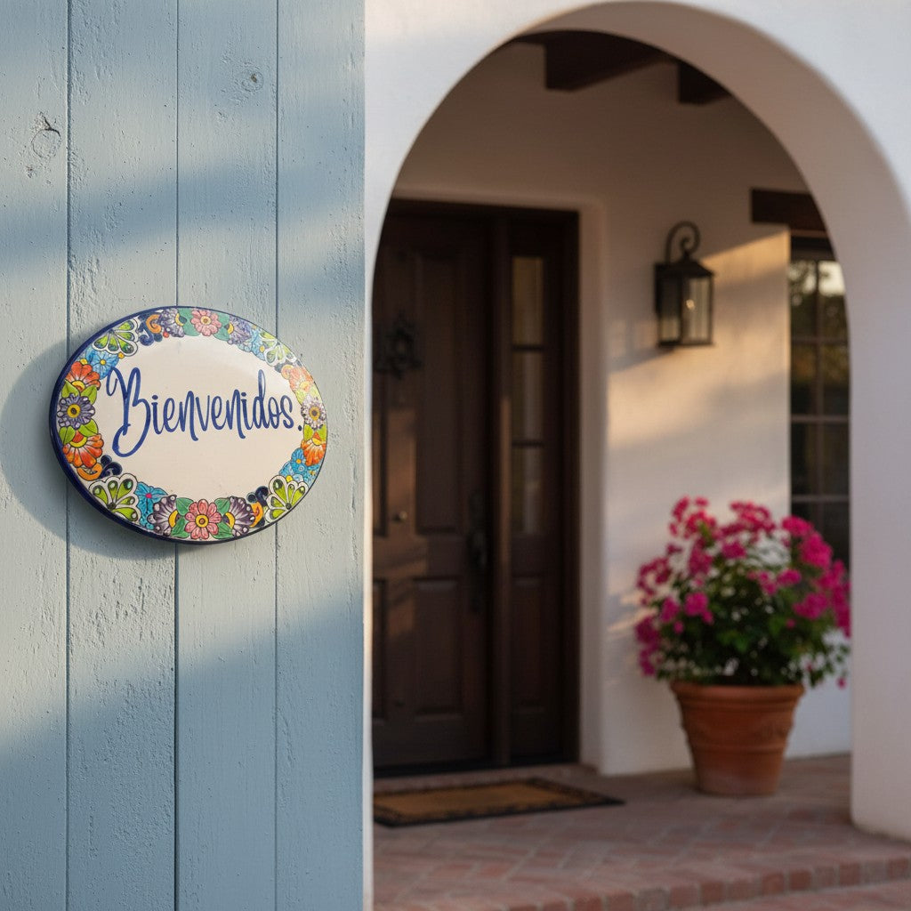 Talavera Bienvenidos Plaque | Hand-Painted Mexican Welcome Sign