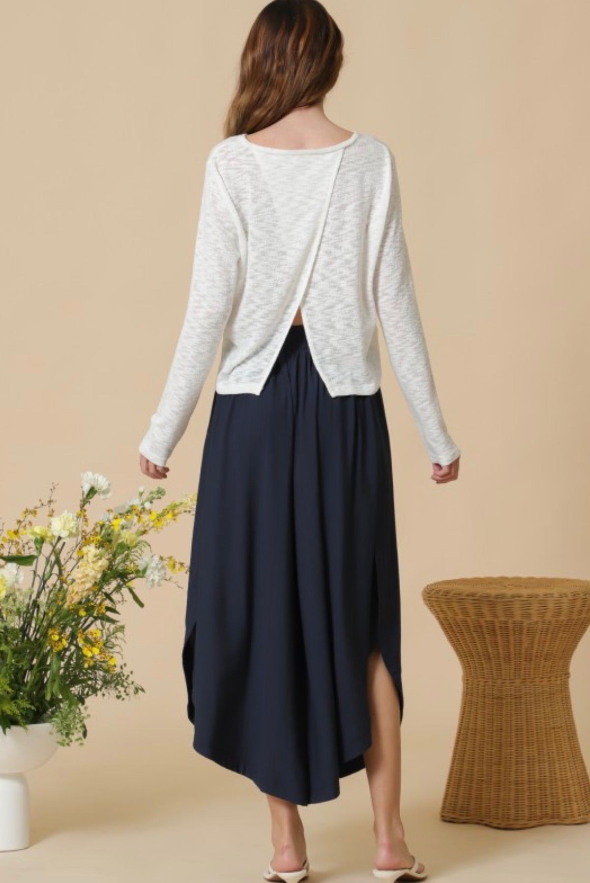 Seaside Ease White Top & Navy Two-Piece Set