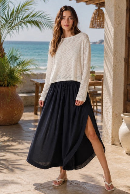 Seaside Ease White Top & Navy Two-Piece Set